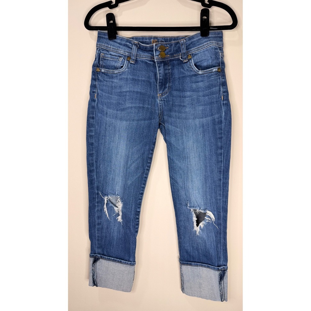 #153‎ KUT from the Kloth Jeans Sz. 2 Blue Cuffed Cropped w: 28" r: 9" I: 24"